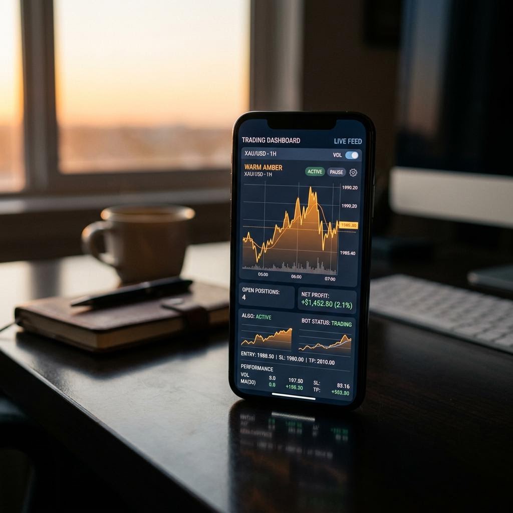 Steun Bezittelaar AI crypto trading platform interface op mobiel